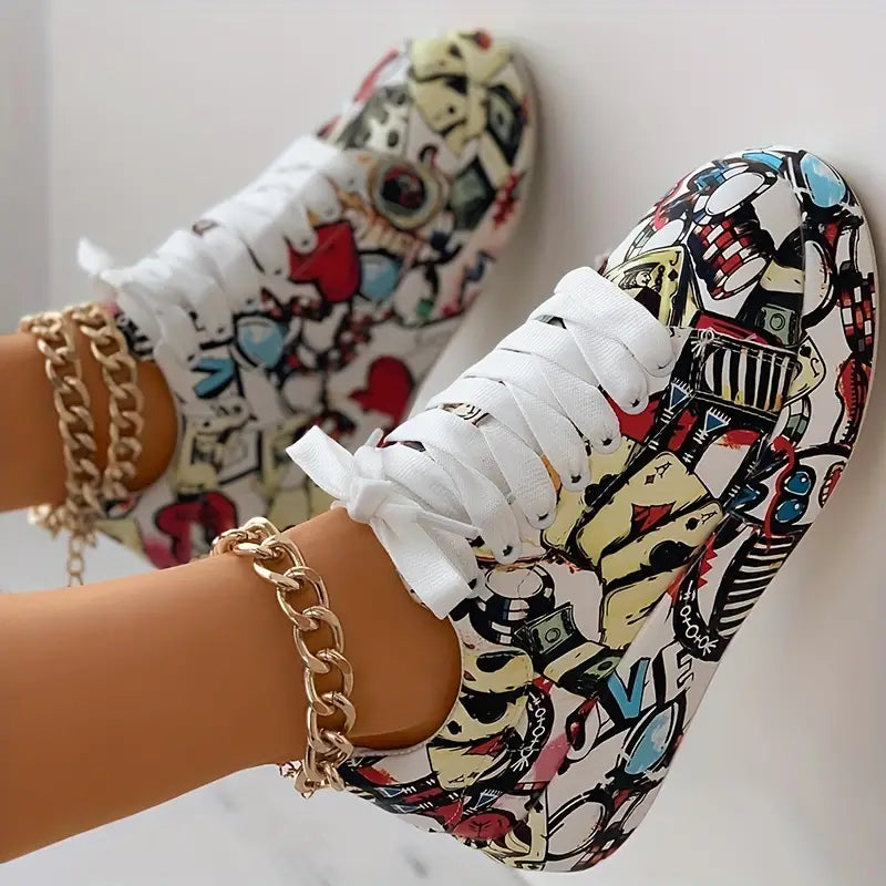 Damen-Sneaker mit Graffiti-Print und Schichtdesign