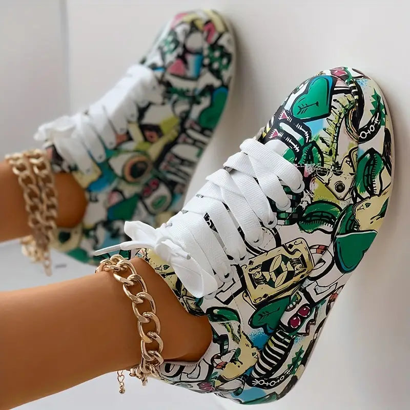 Damen-Sneaker mit Graffiti-Print und Schichtdesign