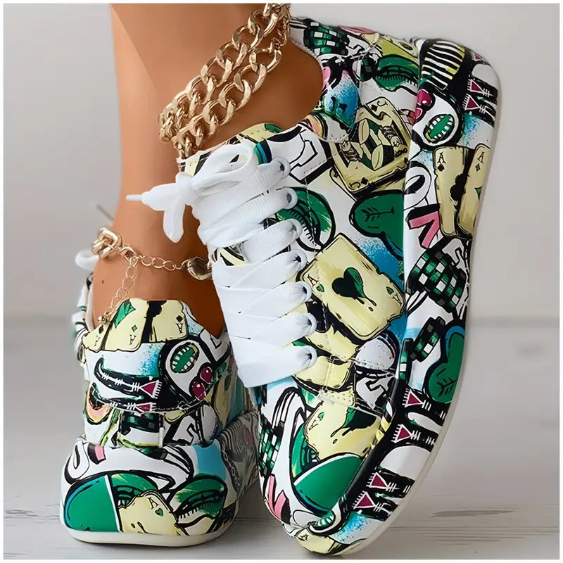 Damen-Sneaker mit Graffiti-Print und Schichtdesign