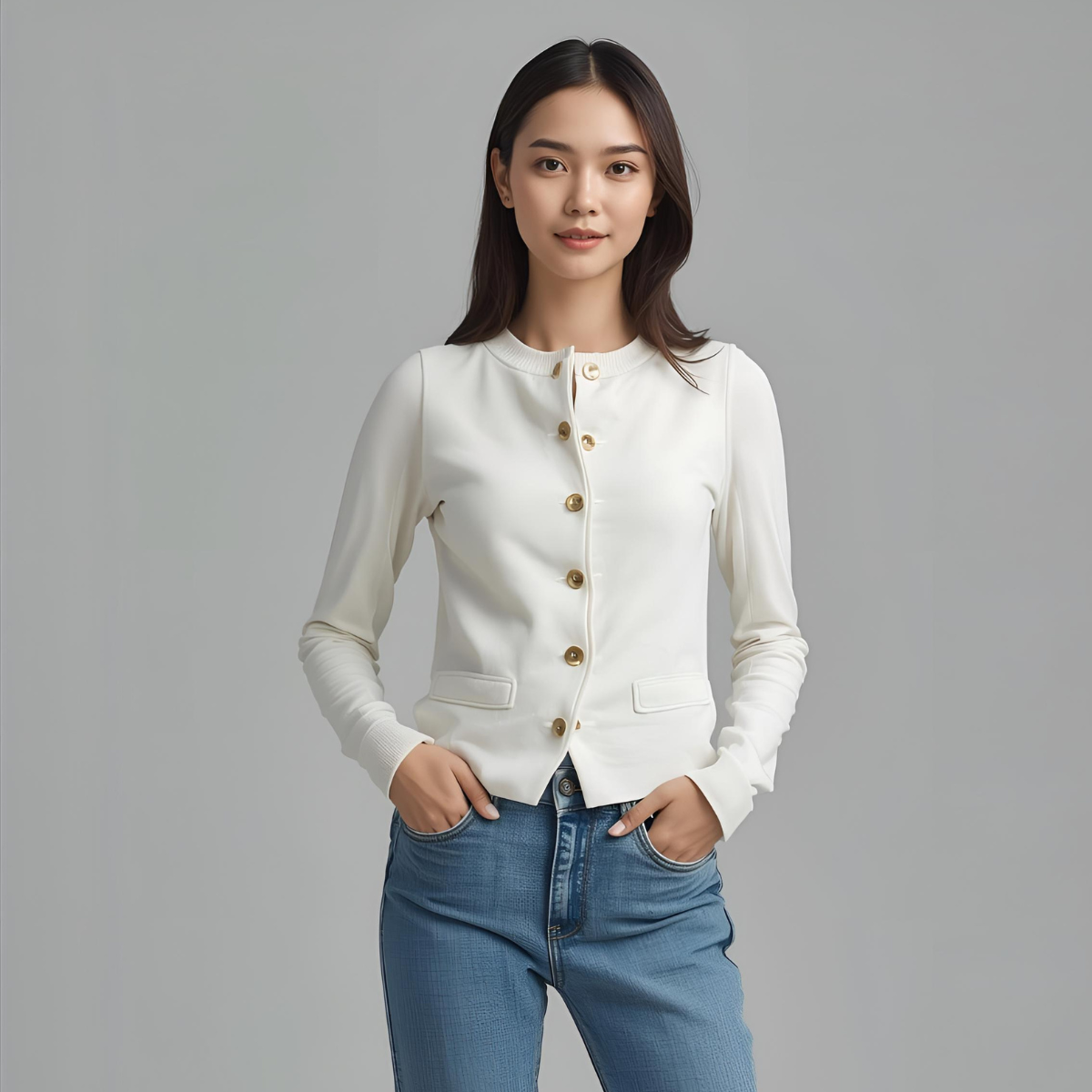 BIANCAEL | Stilvolle weiße Weste mit goldenen Knopfdetails für einen lässigen Look