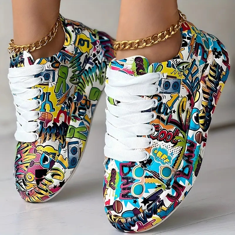 Damen-Sneaker mit Graffiti-Print und Schichtdesign