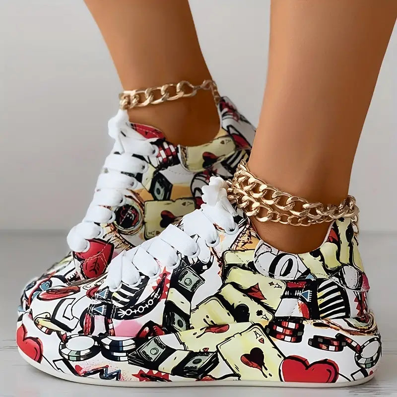 Damen-Sneaker mit Graffiti-Print und Schichtdesign