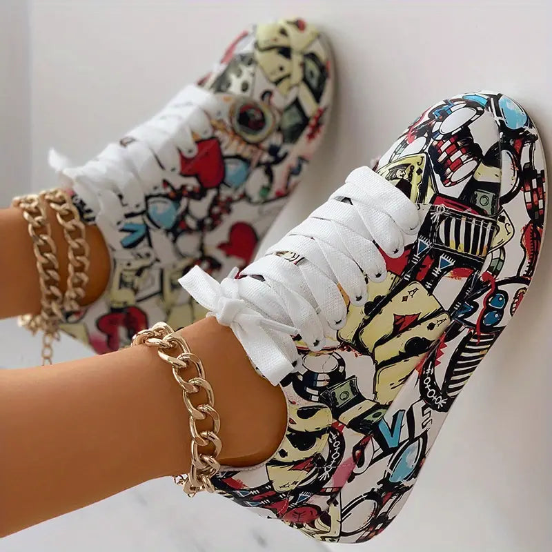 Damen-Sneaker mit Graffiti-Print und Schichtdesign