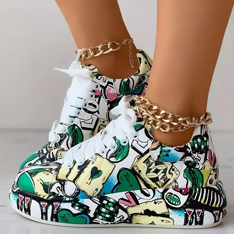 Damen-Sneaker mit Graffiti-Print und Schichtdesign